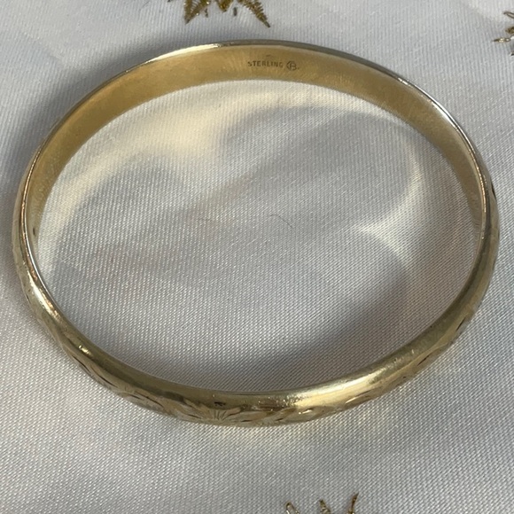 Burkhardt Sterling Silver Bangle Floral Engraved Vintage - Picture 5 of 5